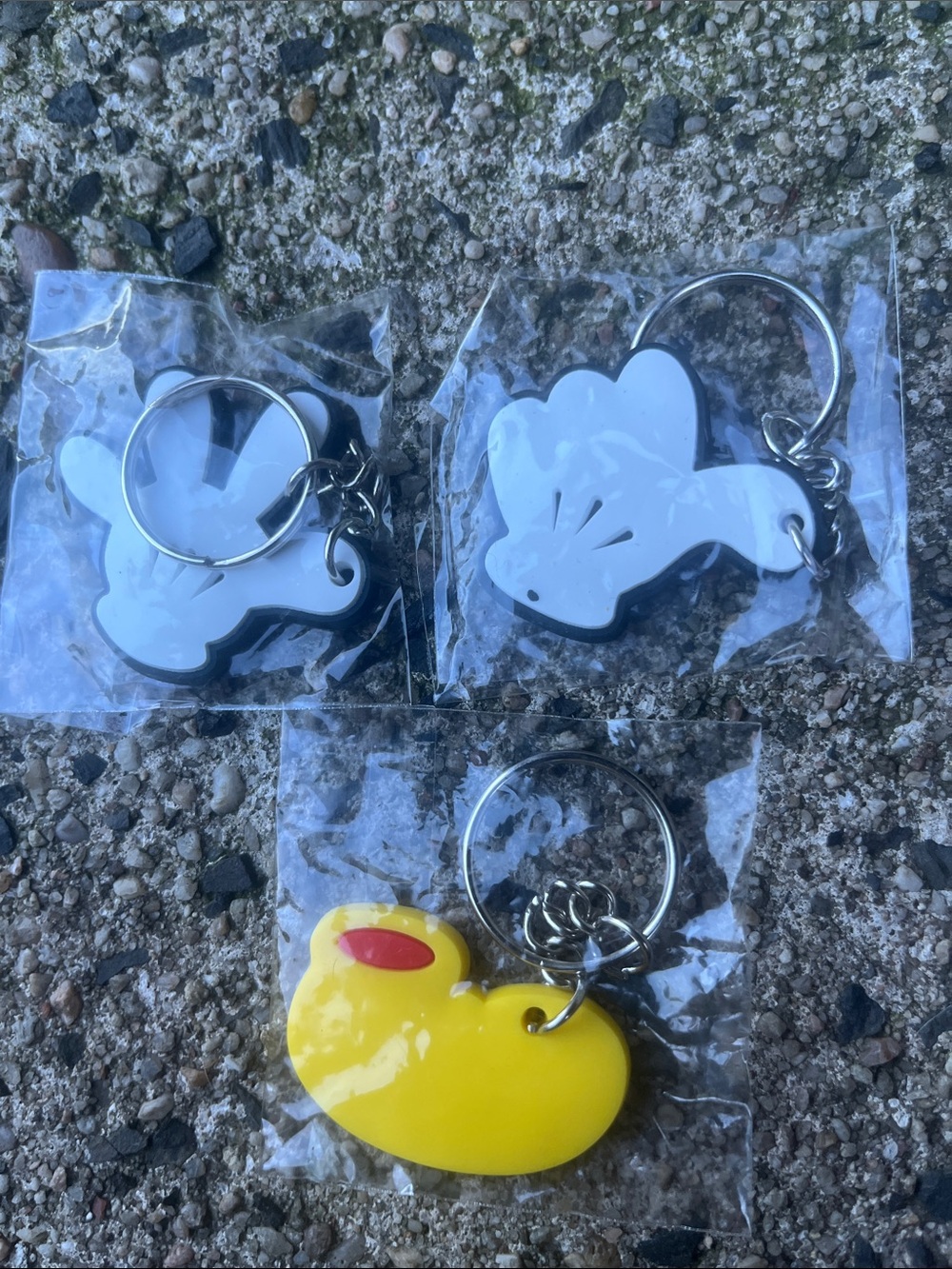 & Other Stories Kids Keychain Set — Yellow Duck and White Glove Charms bookbags
